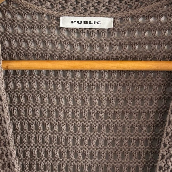 Boho Crochet Open Knit Longline Cardigan Duster Size Small in Taupe/Brown - Picture 2 of 10